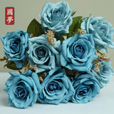 特价 高档大朵仿真花蓝玫瑰花束客厅样板房卫生间室内外装饰插花