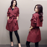 风衣女中长款2016新款春秋季韩版时尚修身显瘦收腰纯色长袖外套