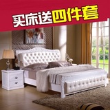1.8米双人床 实木床白色烤漆雕花床 高箱储物1.5小户型欧式床橡木