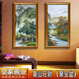 中式山水风景手工竖版油画 客厅玄关过道走廊装饰画 酒店高档壁画
