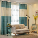 简约现代蓝色格子加厚雪尼尔遮光窗帘布小清新卧室客厅落地窗成品