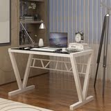 家用V型简约台式办公桌电脑桌钢化玻璃书桌 时尚创意小型电脑桌