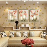 艾尚 客厅沙发无框画三联幅 烤瓷水晶装饰画 液体水晶画 花卉花瓶