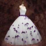 2016新款婚纱礼服抹胸齐地婚纱紫色蝴蝶珍珠婚纱韩版蓬蓬大码婚纱