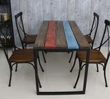 欧式餐桌椅组合实木饭桌奶茶店咖啡厅桌椅彩色洽谈桌铁艺办公桌子