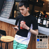 欧美男士t恤2016夏装韩版短袖t恤开叉前短后长日系体恤男半袖潮牌
