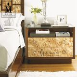 美式实木床头柜新古典后现代风格树瘤贴皮床头柜储物柜装饰柜厂销