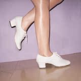 正品热卖女式舞蹈健美操鞋牛皮软底白色高跟步态舍宾鞋