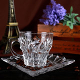 高档水晶咖啡杯套装耐热玻璃茶具花茶杯水杯碟子把杯透明果汁杯