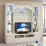 新款欧式纯白电视柜烤漆地柜组合背景墙客厅酒柜影视柜组装2.1米