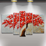 幸福树油画 手绘欧式沙发背景客厅装饰画 凸凹感超强五联无框挂画