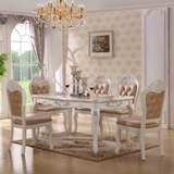 大理石餐桌椅组合 欧式餐桌6人 法式皮艺实木餐台 小户型一桌四椅