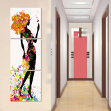 现代客厅无框装饰画简约时尚美女人物竖版三联走廊楼道玄关壁挂画