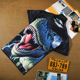 夏季青少年侏罗纪公园恐龙图案3d动物印花短袖男t恤学生个性衣服