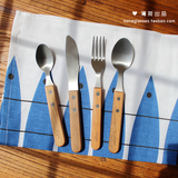 日式榉木柄拉丝雾面拉丝不锈钢刀叉勺西餐具牛排刀勺子叉子甜品勺
