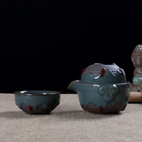 上古德化陶瓷哥窑工艺快客杯双人一壶两杯携带茶具茶杯子整套杯具