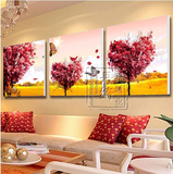 现代客厅装饰画卧室水晶膜无框画三联壁画时尚花卉爱情树