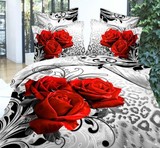 3D立体红色玫瑰花全纯棉四件套 新婚庆结婚礼品床单被套床上用品