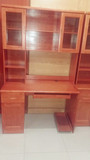 现代简约中式连体直角带书柜带书架实木橡木办公桌台式电脑桌家用