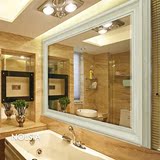 实木浴室镜复古做旧美式欧式浴室柜镜子壁挂卫生间装饰镜子