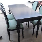 新古典欧式黑色哑光长餐桌椅组合 法式美式乡村宜家圆腿洽谈桌