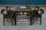 仿古中式雕花大理石火锅桌 电磁炉天然气自助实木方形餐桌