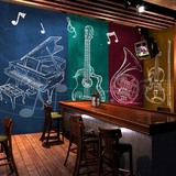 摇滚音乐涂鸦无缝大型壁画音乐器材墙纸咖啡餐吧酒吧KTV墙纸壁纸
