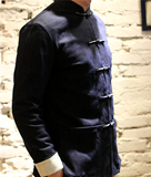 原创独立设计师复古中国风中式男装春秋重磅牛仔青年修身唐装外套
