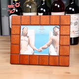 汉氏实木相框 7寸欧式长方形相架创意摆台 棕色结婚儿童礼品包邮