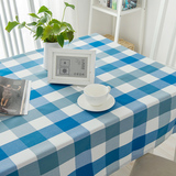 北欧蓝色白格子桌布条纹色织布艺餐厅餐桌布四方茶几布台布长方形
