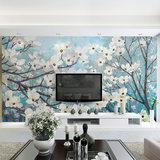 现代中式油画花卉客厅沙发卧室电视背景墙无缝无纺布壁纸壁画墙纸