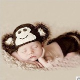可爱猴子毛线摄影欧美儿童手工帽宝宝婴儿童针织帽冬季童帽子