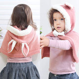 新款 韩版 冬季儿童兔子耳朵针织加绒连帽披风斗篷 宝宝披肩
