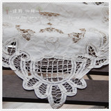 白代丽刺绣镂空纯色外贸方形桌布万能盖布台布，欧式乡村田园风格