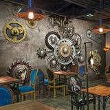 3D工装复古工业风咖啡馆酒吧餐厅墙纸怀旧金属机械无纺布壁纸壁画