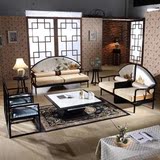 新中式沙发 现代中式沙发组合 简约实木沙发家具 新中式印花沙发