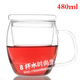 促销加厚耐热玻璃杯 透明带盖过滤花茶杯 双层保温办公水杯子茶具