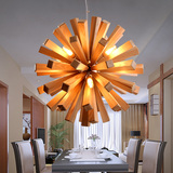 北欧宜家实木吊灯 个性餐厅木艺单头木质灯具 创意吧台圆球吊灯