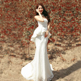 鱼尾婚纱礼服2015新款韩版公主蕾丝抹胸绑带拖尾婚纱新娘结婚礼服