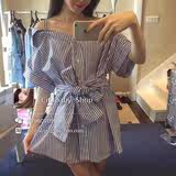 蘑菇小象 2016夏女装新款潮街拍款韩版性感衬衫式连衣裙 柳岩同款