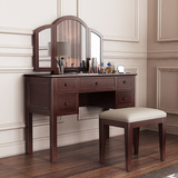 美式乡村环保复古化妆台 小户型全实木梳妆桌镜子卧室家具