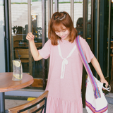 夏装韩版新款学院风百搭学生女装单件短袖圆领条纹套头棉连衣裙潮