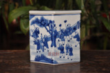 景瓷轩 景德镇陶瓷 瓷器 仿古 青花瓷 手绘人物纹方形盖罐 茶叶罐