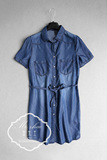 0421-35赵先生欧美风 修身版中长款系腰带牛仔衬衫裙0.23