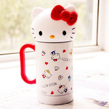 日本卡通Kitty 凯蒂猫不锈钢立体保温杯 创意水壶 公仔杯