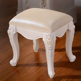梳妆凳欧式白色沙发凳美甲化妆换鞋凳雕花皮艺新古典小板凳圆凳子