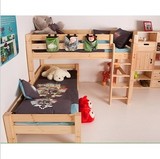 创意松木儿童上下床 实木L型子母床 双儿童床 多功能儿童房家居