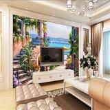 3D立体欧式壁画客厅沙发地中海海边花园油画壁纸风景电视背景墙纸