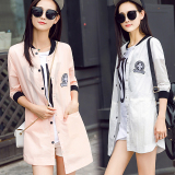 韩版中长款女夏季薄款大码外套户外长袖修身防紫外棒球服线防晒衣
