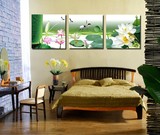 客厅装饰画餐厅三联画简约现代卧室床头壁画无框画沙发墙画荷花卉